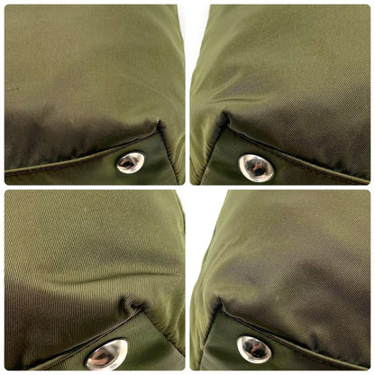 PRADA Hand Shoulder Bag Tote Purse 2way Nylon Leather Khaki Brown Authentic