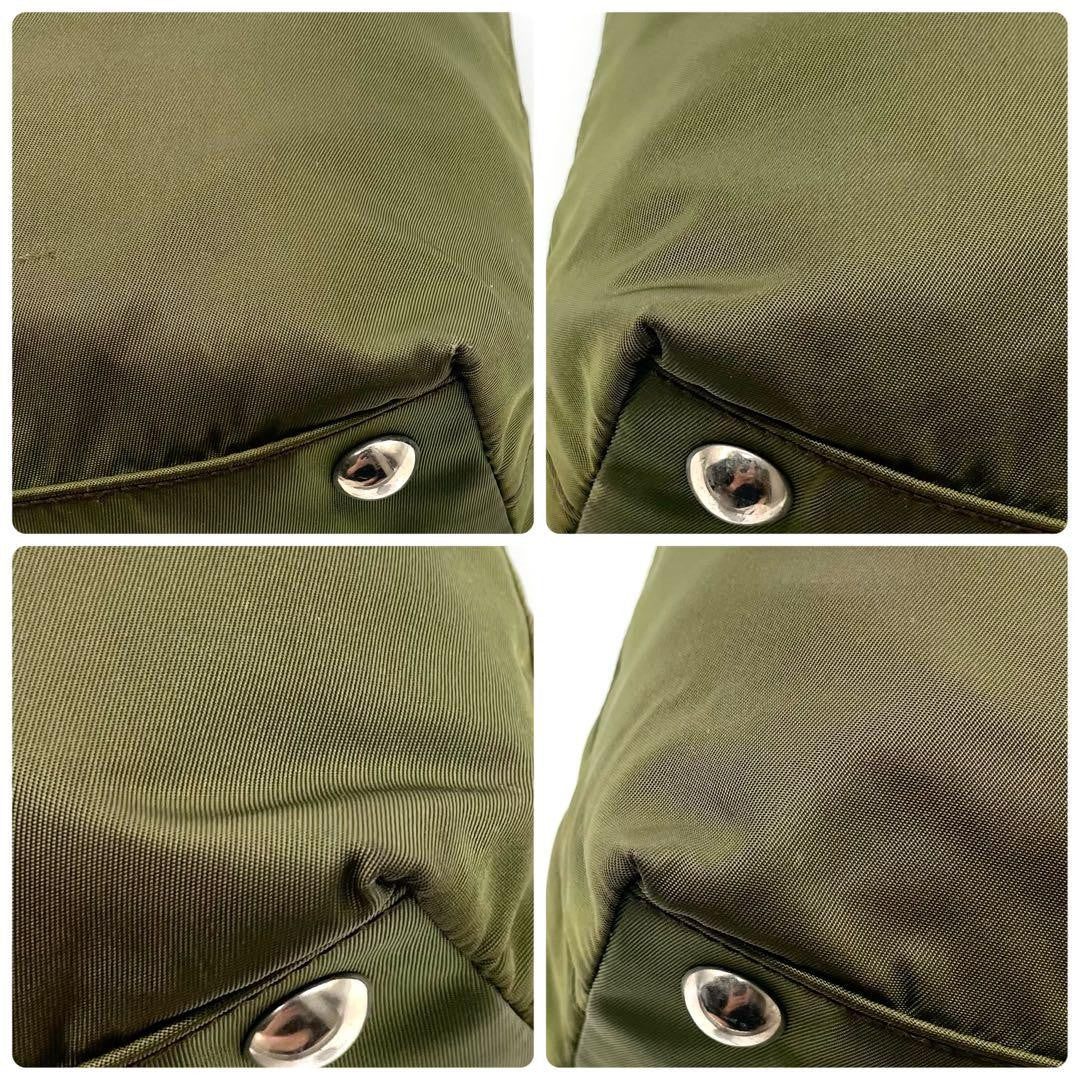 PRADA Hand Shoulder Bag Tote Purse 2way Nylon Leather Khaki Brown Authentic