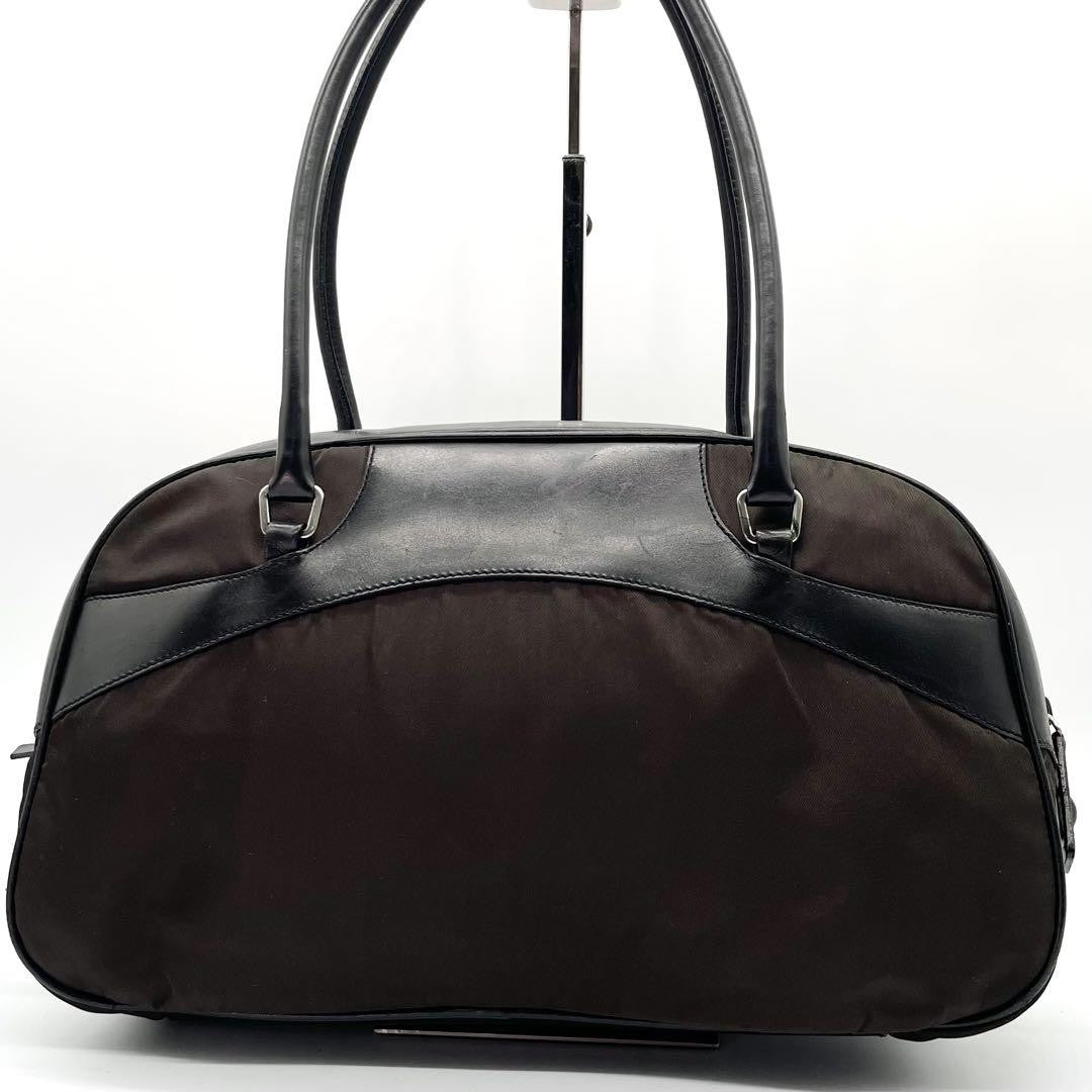 PRADA Mini Boston Hand Bag Tote Purse Logo Nylon Leather Black Brown Authentic