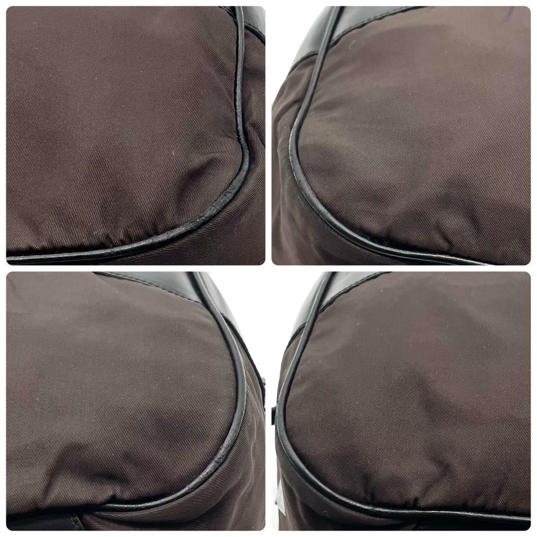 PRADA Mini Boston Hand Bag Tote Purse Logo Nylon Leather Black Brown Authentic