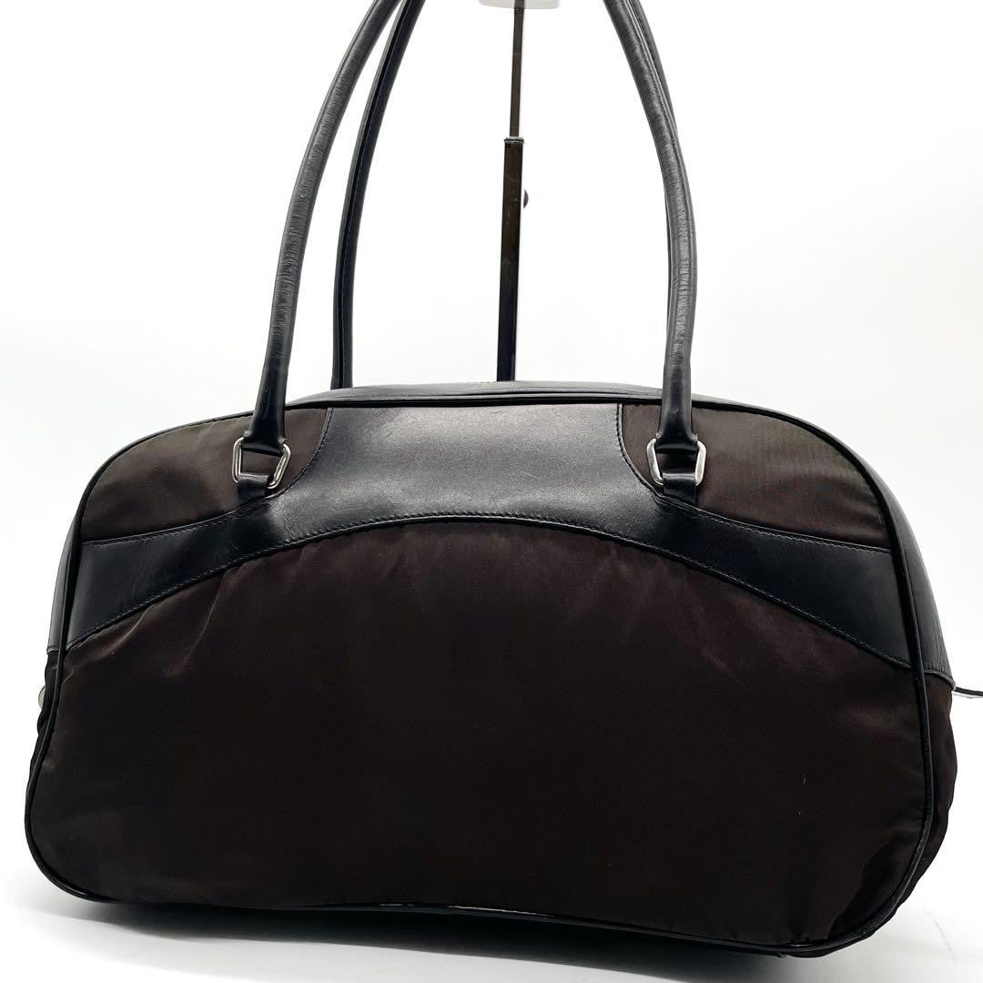 PRADA Mini Boston Hand Bag Tote Purse Logo Nylon Leather Black Brown Authentic