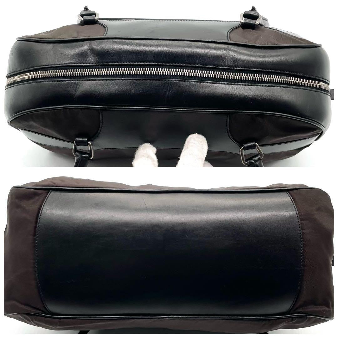 PRADA Mini Boston Hand Bag Tote Purse Logo Nylon Leather Black Brown Authentic