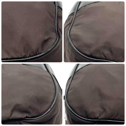PRADA Mini Boston Hand Bag Tote Purse Logo Nylon Leather Black Brown Authentic