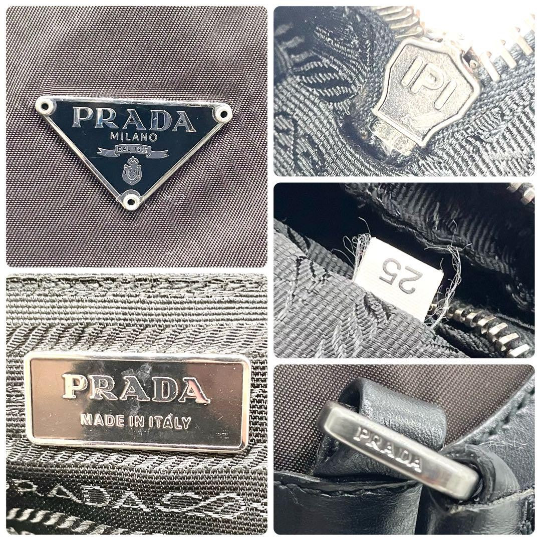 PRADA Mini Boston Hand Bag Tote Purse Logo Nylon Leather Black Brown Authentic