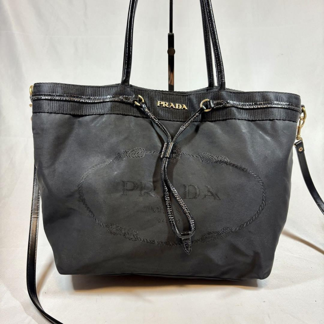 PRADA Hand Shoulder Bag Tote Purse 2way Leather Black Authentic