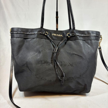 PRADA Hand Shoulder Bag Tote Purse 2way Leather Black Authentic