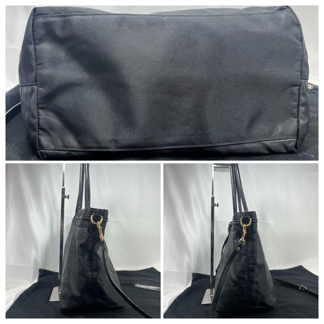 PRADA Hand Shoulder Bag Tote Purse 2way Leather Black Authentic