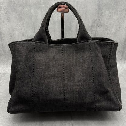 PRADA Hand Bag Tote Purse Canapa Denim Black Authentic