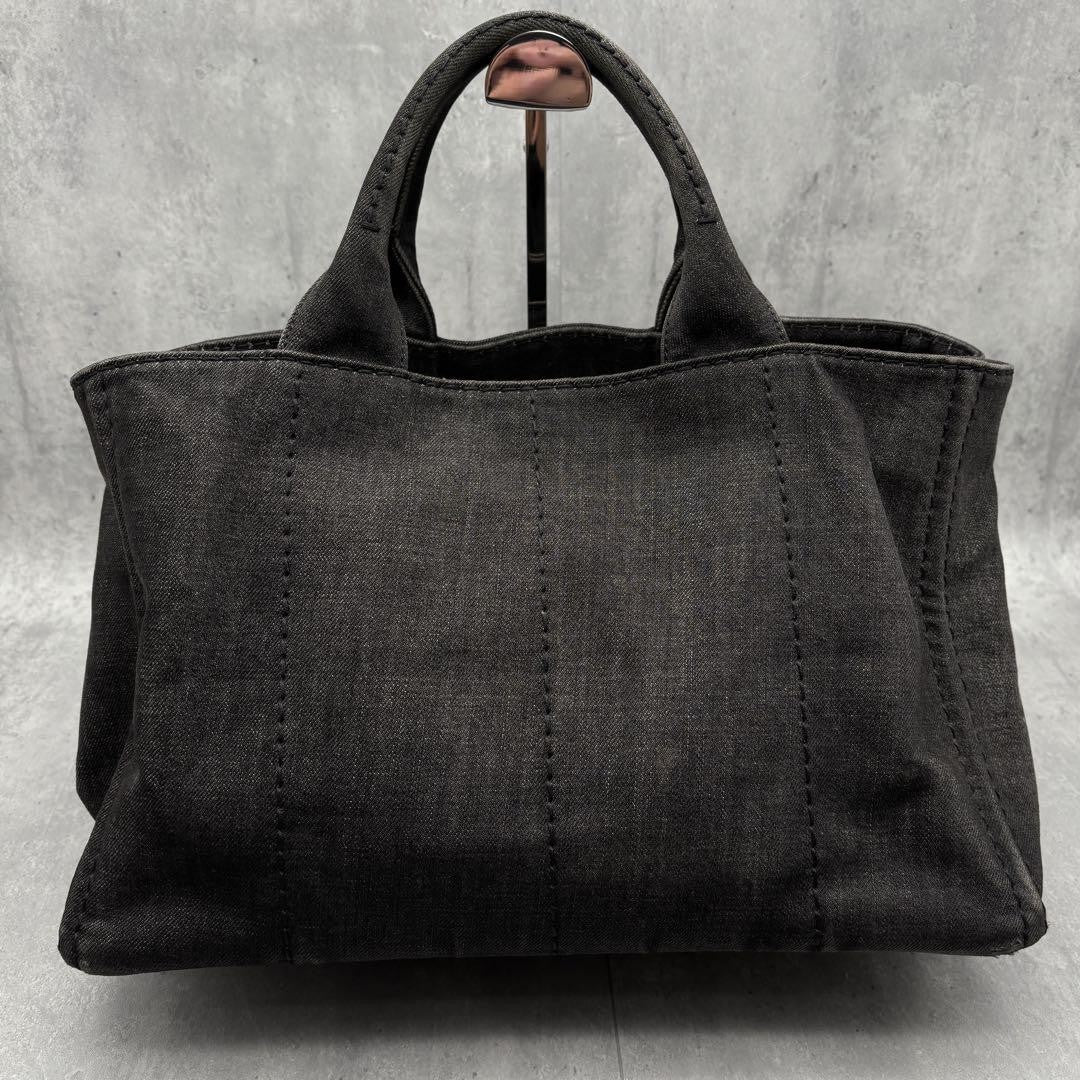 PRADA Hand Bag Tote Purse Canapa Denim Black Authentic