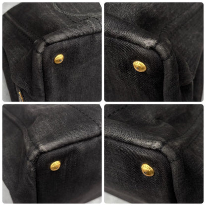PRADA Hand Bag Tote Purse Canapa Denim Black Authentic