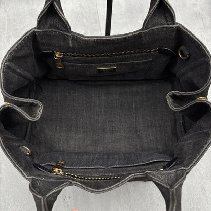 PRADA Hand Bag Tote Purse Canapa Denim Black Authentic