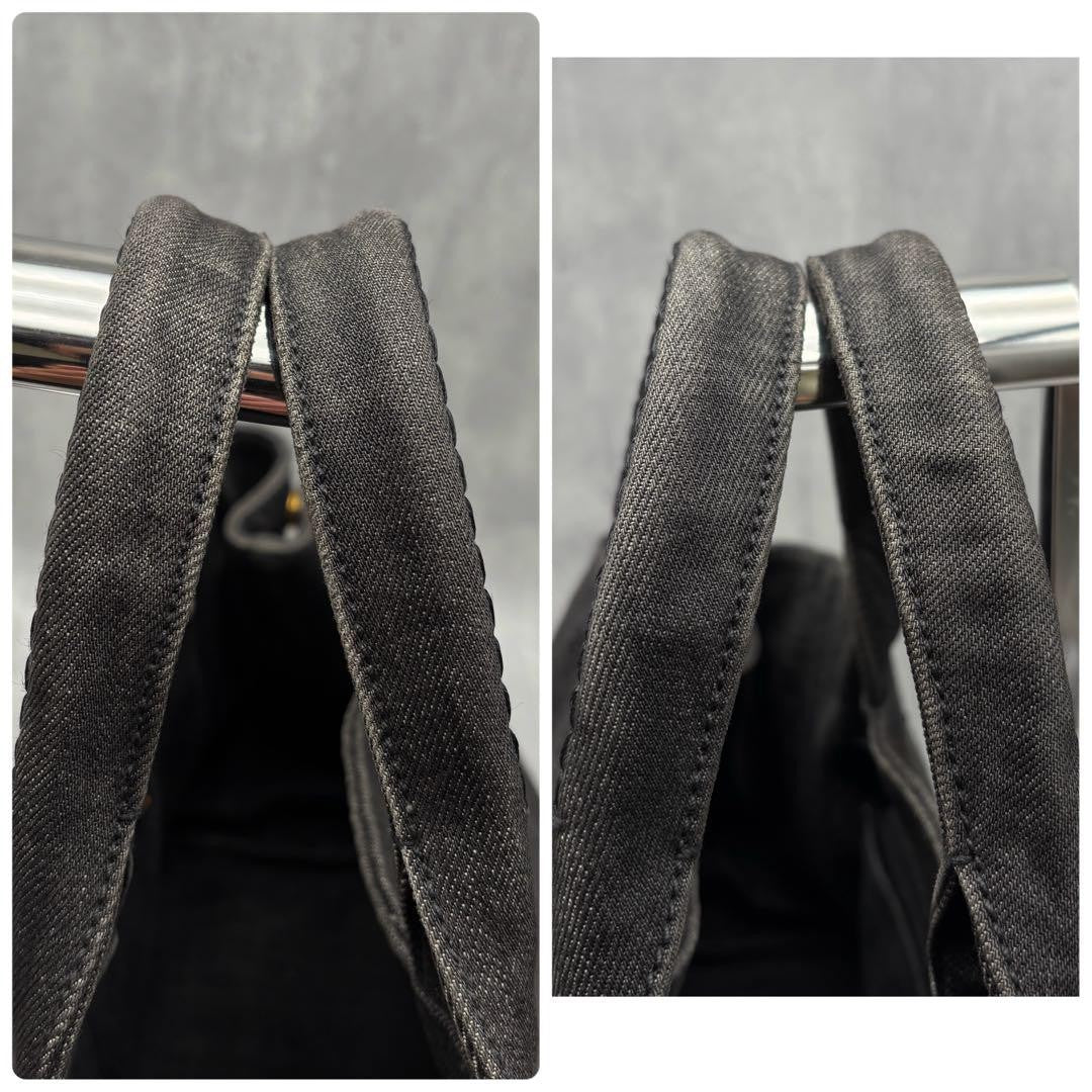 PRADA Hand Bag Tote Purse Canapa Denim Black Authentic