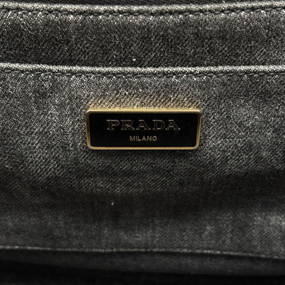 PRADA Hand Bag Tote Purse Canapa Denim Black Authentic