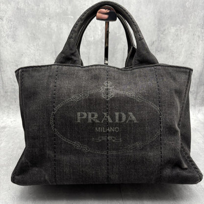 PRADA Hand Bag Tote Purse Canapa Denim Black Authentic