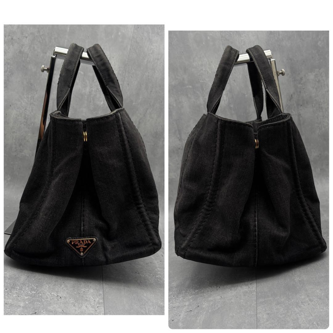 PRADA Hand Bag Tote Purse Canapa Denim Black Authentic
