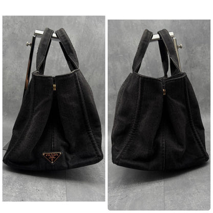 PRADA Hand Bag Tote Purse Canapa Denim Black Authentic