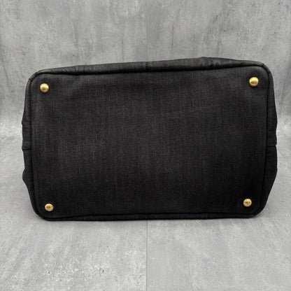 PRADA Hand Bag Tote Purse Canapa Denim Black Authentic