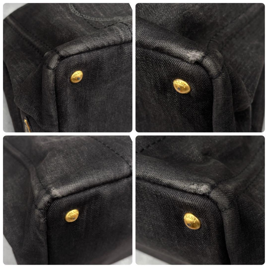 PRADA Hand Bag Tote Purse Canapa Denim Black Authentic
