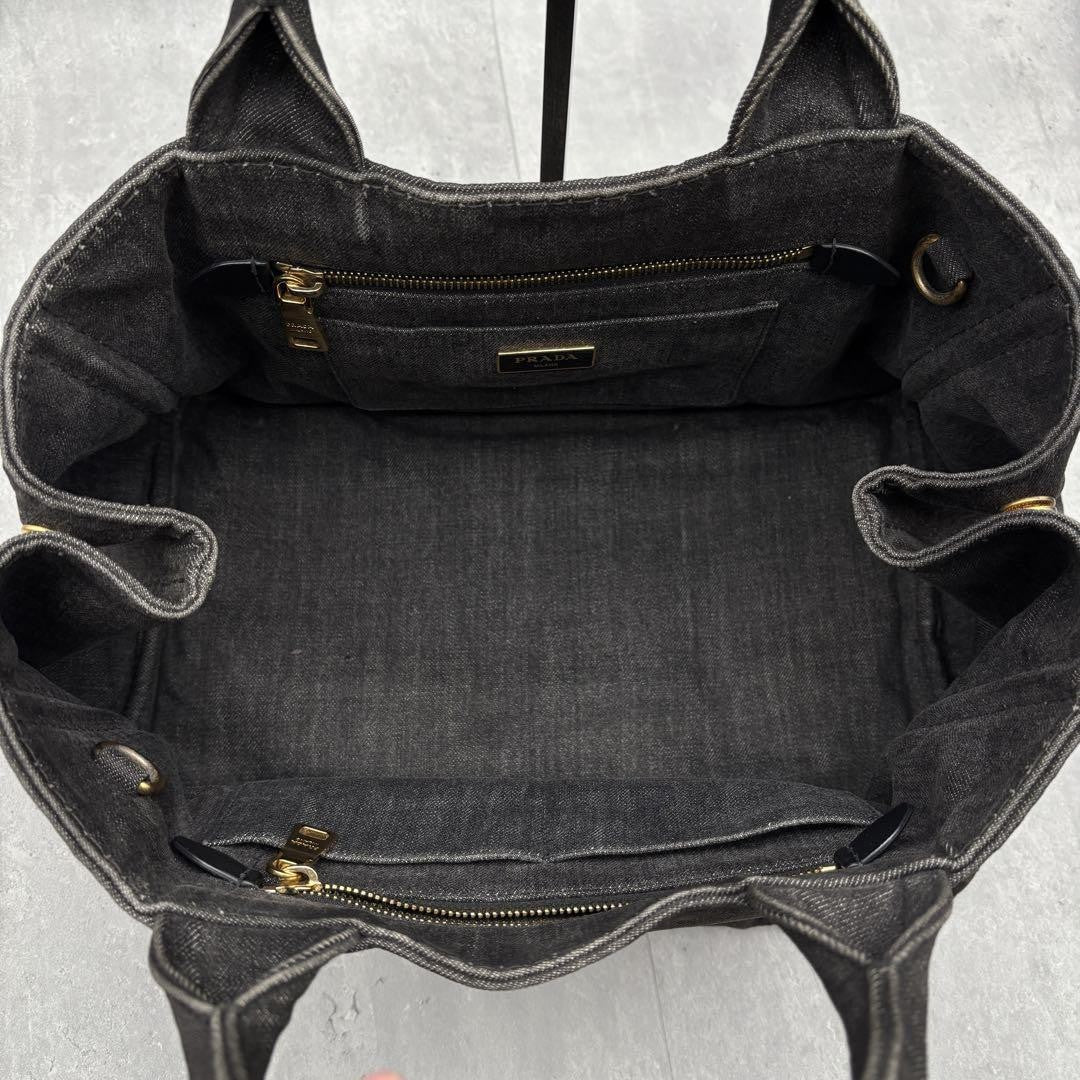 PRADA Hand Bag Tote Purse Canapa Denim Black Authentic