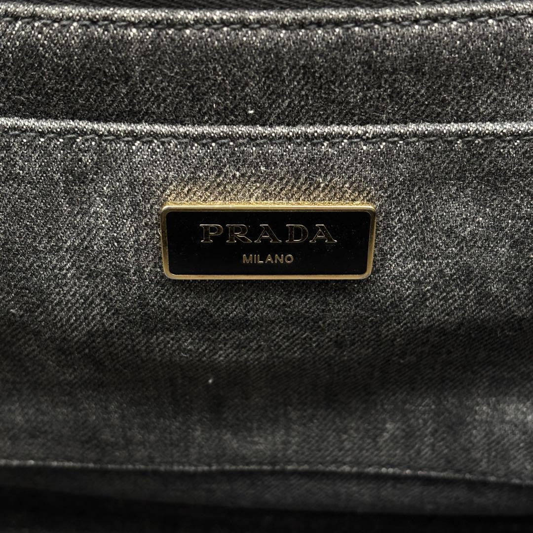 PRADA Hand Bag Tote Purse Canapa Denim Black Authentic