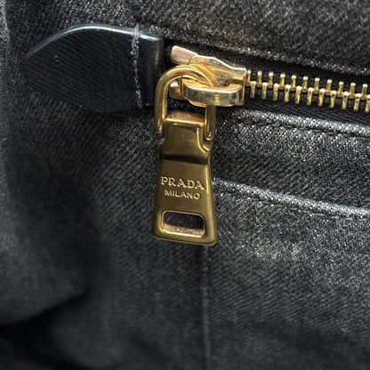 PRADA Hand Bag Tote Purse Canapa Denim Black Authentic