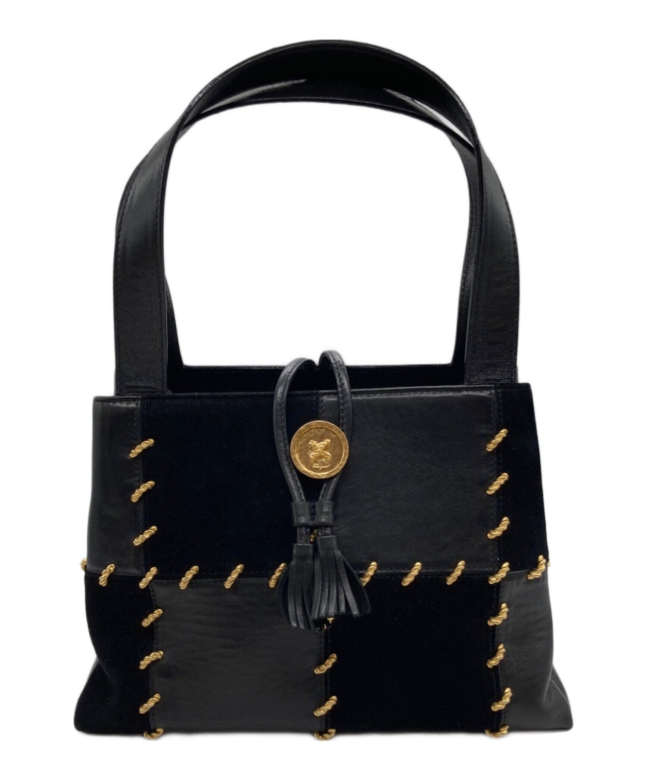 Salvatore Ferragamo Hand Bag Tote Purse patchwork Black Authentic