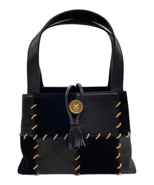 Salvatore Ferragamo Hand Bag Tote Purse patchwork Black Authentic
