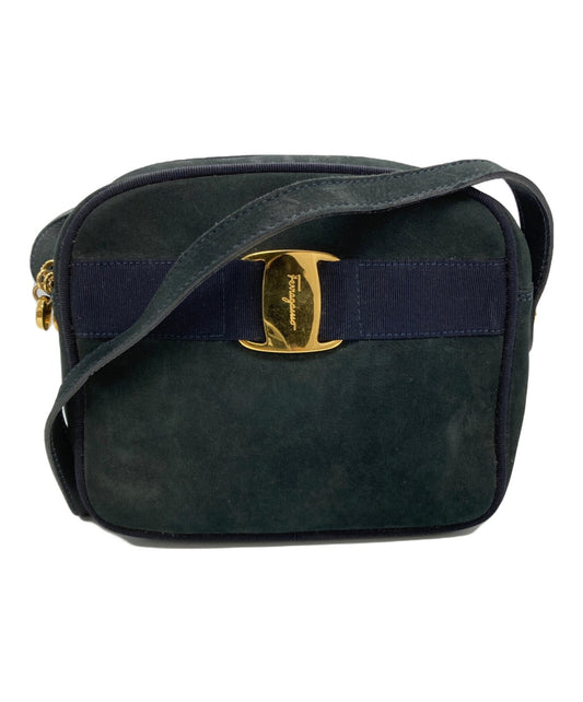 Salvatore Ferragamo Shoulder Bag Purse Vara Suede Navy Authentic
