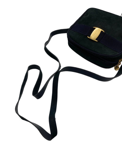 Salvatore Ferragamo Shoulder Bag Purse Vara Suede Navy Authentic