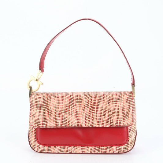 Salvatore Ferragamo Hand Shoulder Bag Tote Purse Gancini Leather Red Authentic