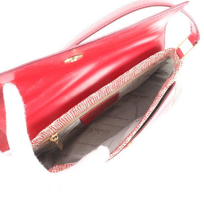 Salvatore Ferragamo Hand Shoulder Bag Tote Purse Gancini Leather Red Authentic