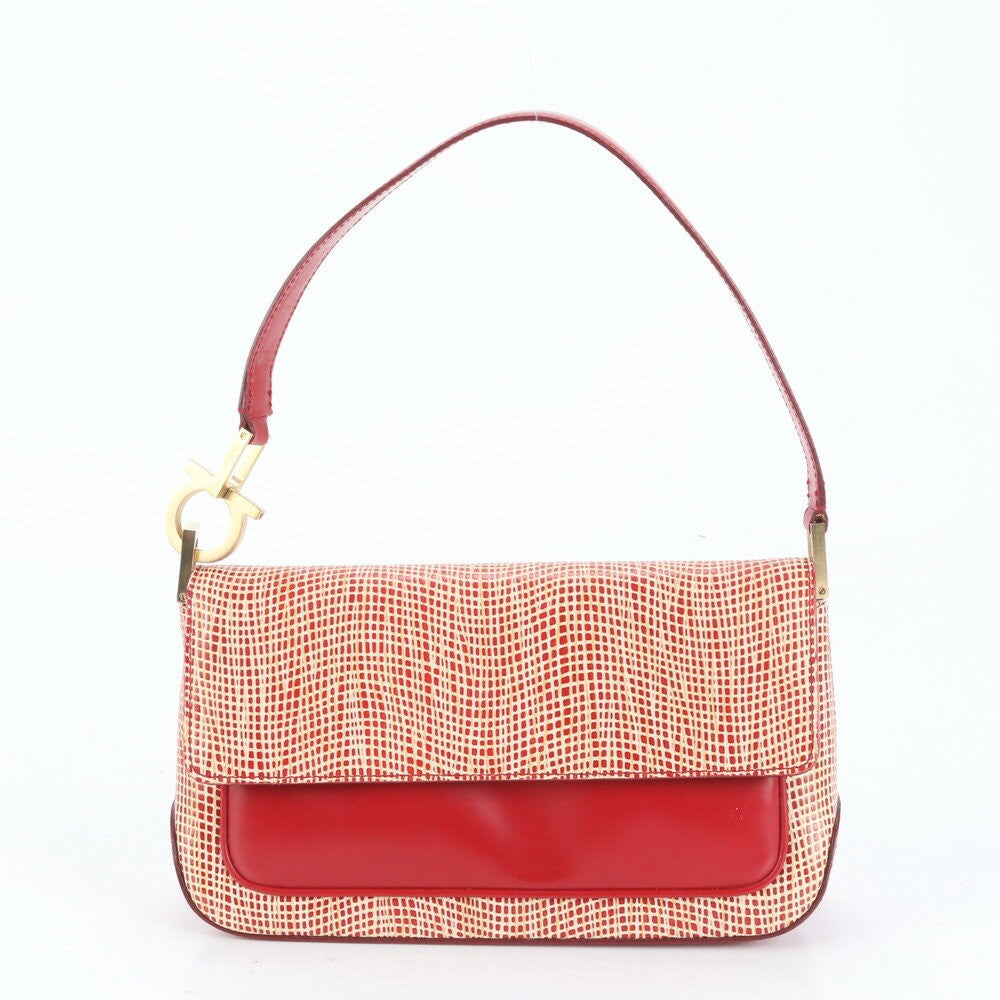 Salvatore Ferragamo Hand Shoulder Bag Tote Purse Gancini Leather Red Authentic