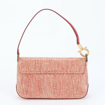 Salvatore Ferragamo Hand Shoulder Bag Tote Purse Gancini Leather Red Authentic