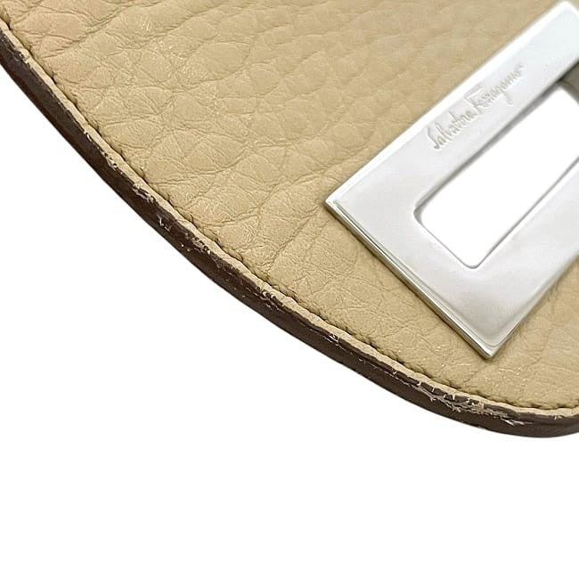Salvatore Ferragamo Hand Bag Tote Purse Gancini Leather Beige Authentic