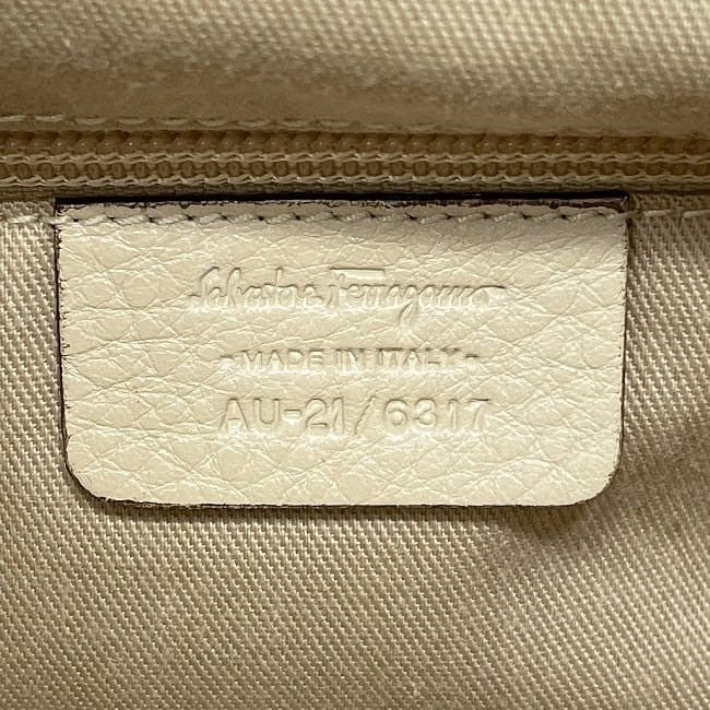 Salvatore Ferragamo Hand Bag Tote Purse Gancini Leather Beige Authentic