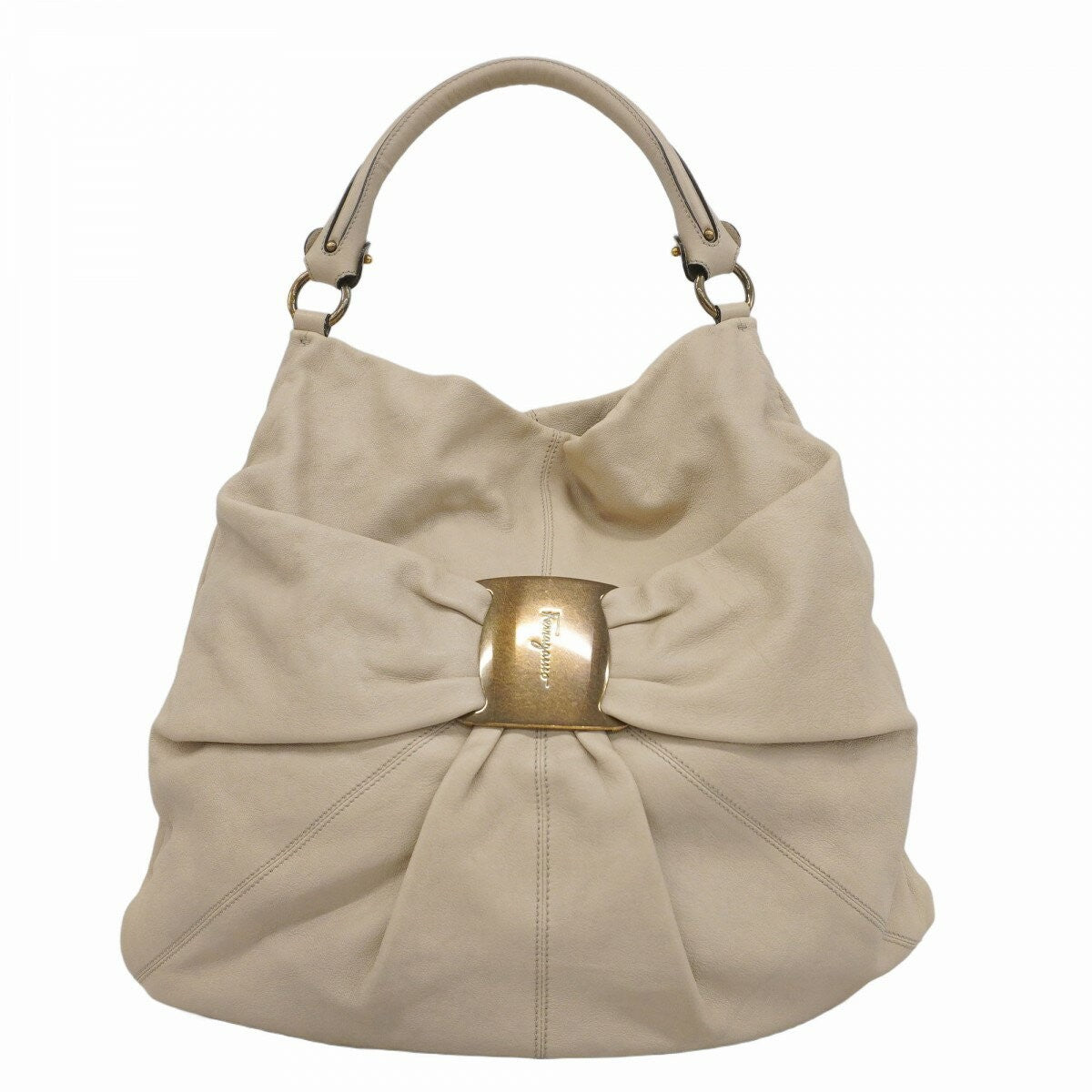 Salvatore Ferragamo Shoulder Bag Purse Vara Leather Beige Authentic