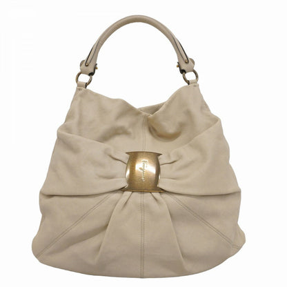 Salvatore Ferragamo Shoulder Bag Purse Vara Leather Beige Authentic