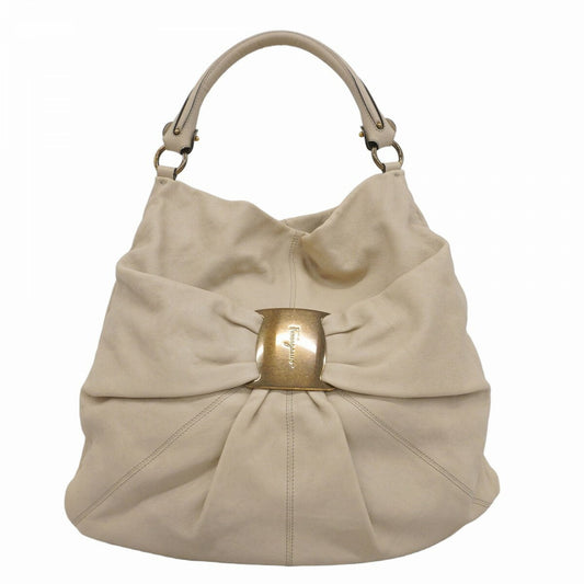 Salvatore Ferragamo Shoulder Bag Purse Vara Leather Beige Authentic