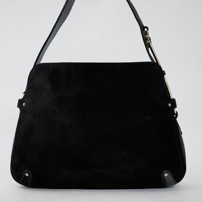Salvatore Ferragamo Shoulder Bag Purse Gancini Suede Leather Black Authentic