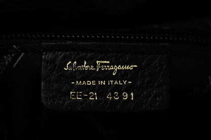 Salvatore Ferragamo Shoulder Bag Purse Gancini Suede Leather Black Authentic