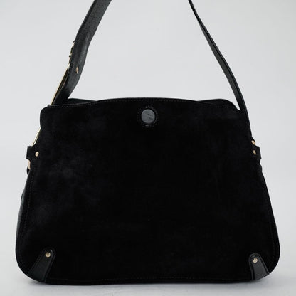 Salvatore Ferragamo Shoulder Bag Purse Gancini Suede Leather Black Authentic