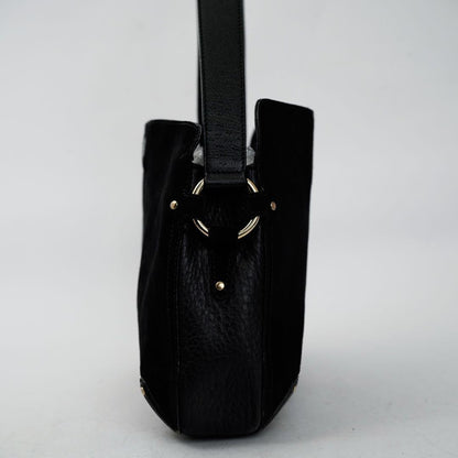 Salvatore Ferragamo Shoulder Bag Purse Gancini Suede Leather Black Authentic