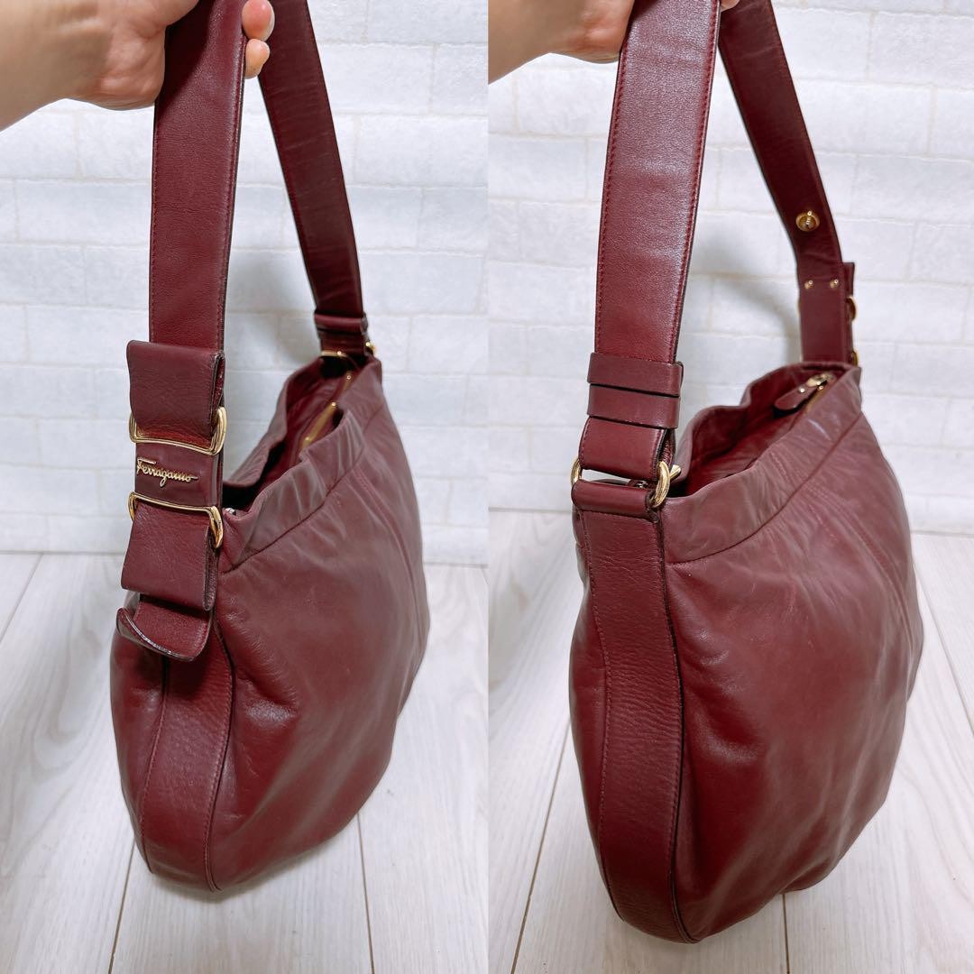 Salvatore Ferragamo Hand Bag Tote Purse Leather Bordeaux Authentic