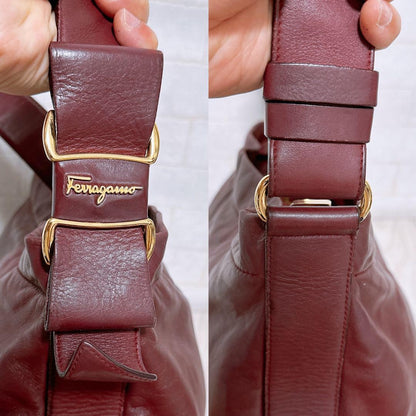 Salvatore Ferragamo Hand Bag Tote Purse Leather Bordeaux Authentic