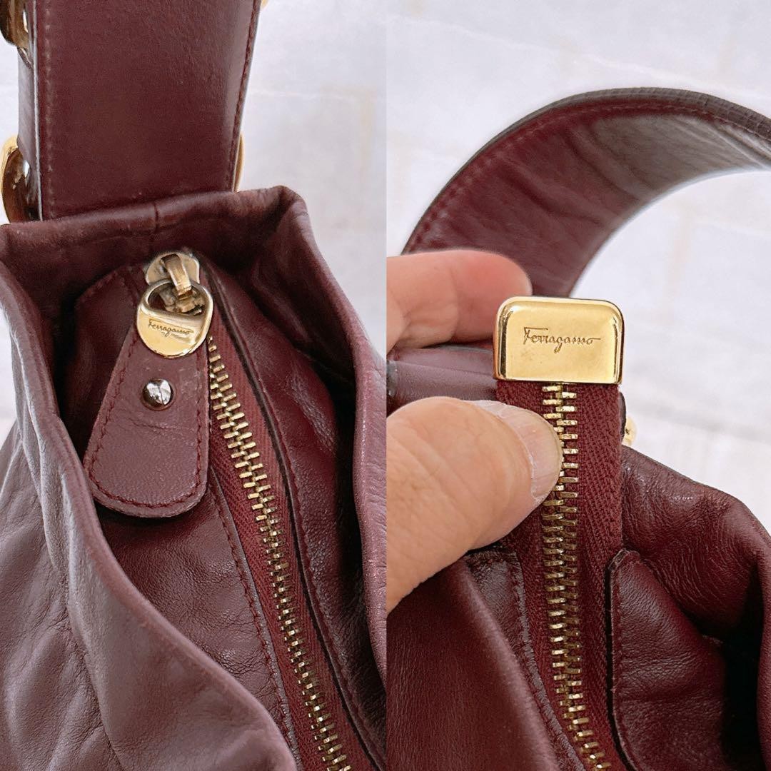 Salvatore Ferragamo Hand Bag Tote Purse Leather Bordeaux Authentic