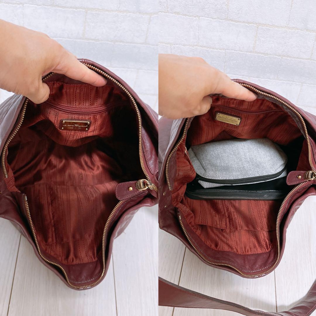Salvatore Ferragamo Hand Bag Tote Purse Leather Bordeaux Authentic