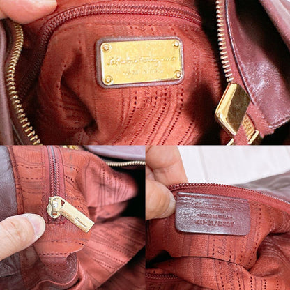 Salvatore Ferragamo Hand Bag Tote Purse Leather Bordeaux Authentic