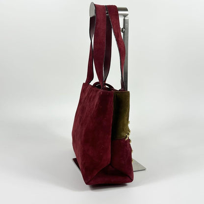 Salvatore Ferragamo Hand Shoulder Bag Tote Purse Patchwork Suede Red Authentic