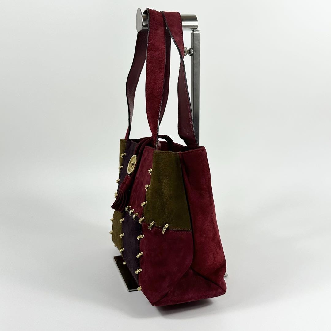 Salvatore Ferragamo Hand Shoulder Bag Tote Purse Patchwork Suede Red Authentic