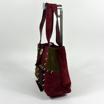 Salvatore Ferragamo Hand Shoulder Bag Tote Purse Patchwork Suede Red Authentic